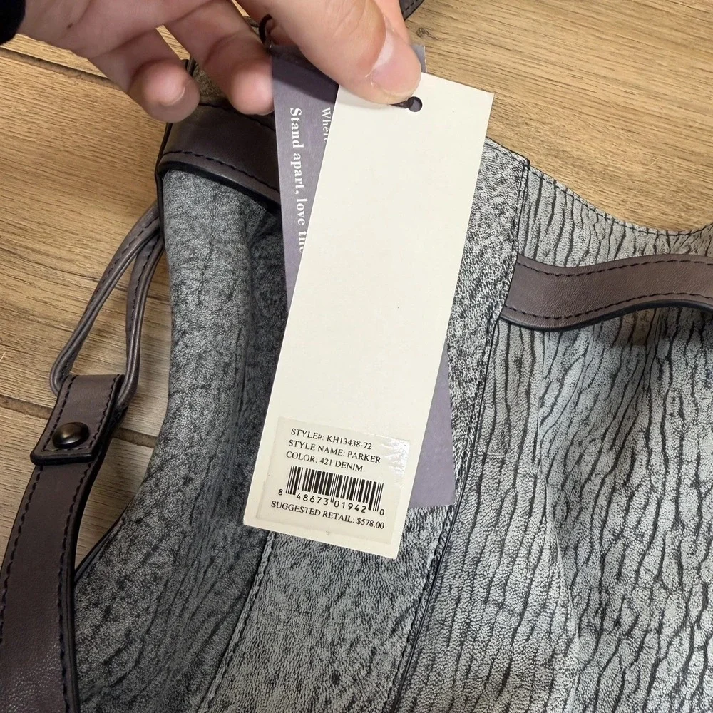 Kooba Gray Slouchy Leather Hobo Shoulder Bag Large Purse Y2K Boho Tote NWT